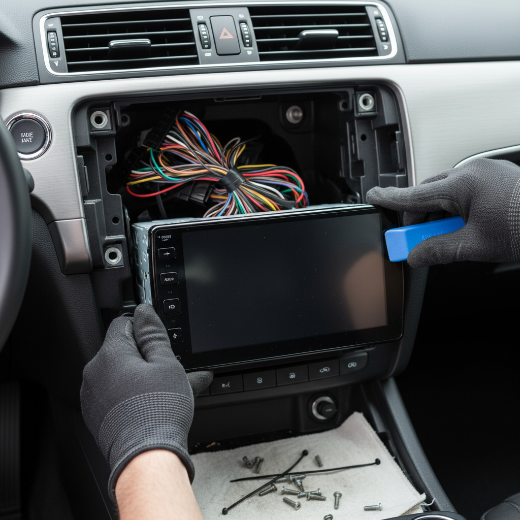 Head unit installation with trim tools